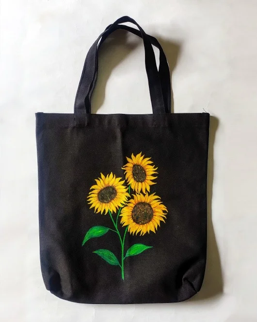 Handmade large Tote Bag 906 high quality Sunflower Denim