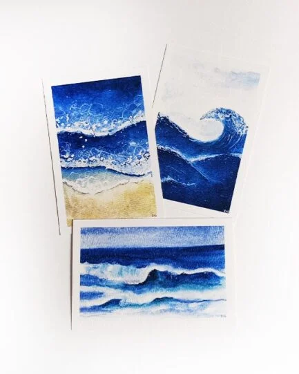 Hand Painted Sea Wave Postcards (Set of 3)