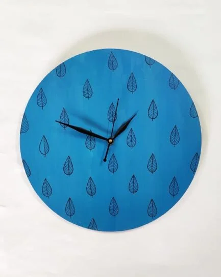 Blue Leaf Wall Clock