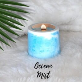 Soy Wax Candle in Concrete Pot with Wooden Wick – Ocean Mist