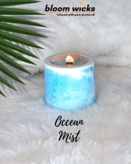 Soy Wax Candle in Concrete Pot with Wooden Wick – Ocean Mist