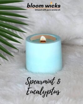 Soy Wax Candle in Concrete Pot with Wooden Wick – Eucalyptus & Spearmint