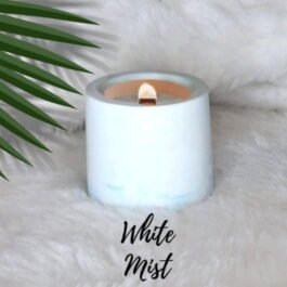 Soy Wax Candle in Concrete Pot with Wooden Wick – White Mist