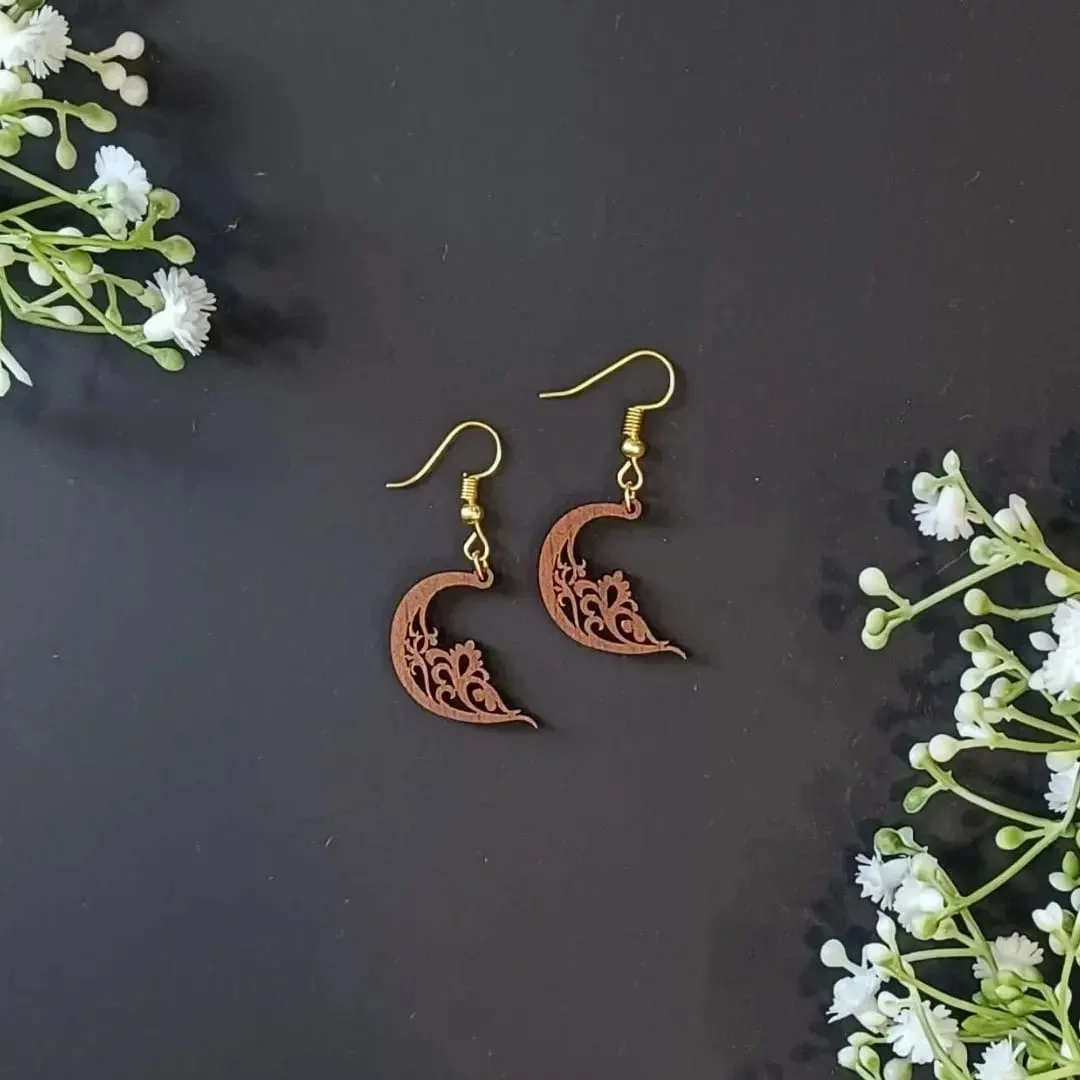 Wooden Earrings – Crescent Love - laminate