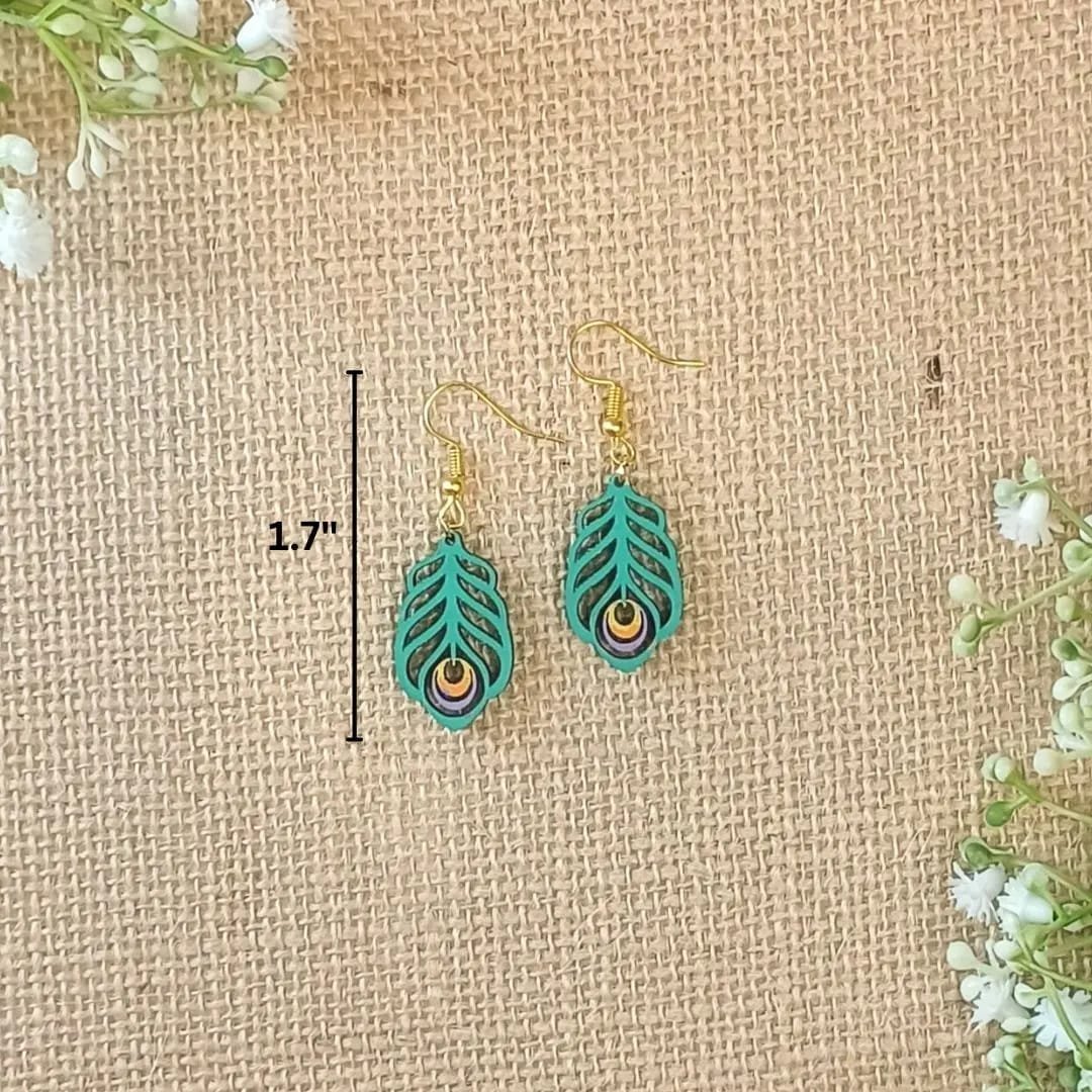 Mini Peacock Feathers – Wooden Earrings