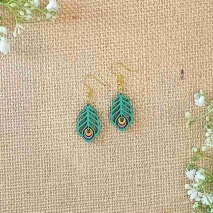 Mini Peacock feathers – Wooden Earrings