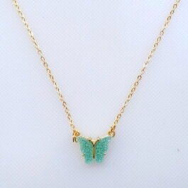 Green Shimmer Butterfly Charm with Gold Chain