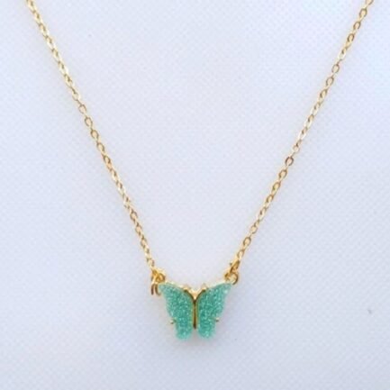 Green shimmer butterfly with gold chain