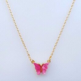 Pink Butterfly Charm with Gold Chain