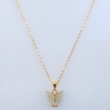 White Shimmer Butterfly Charm with Gold Chain