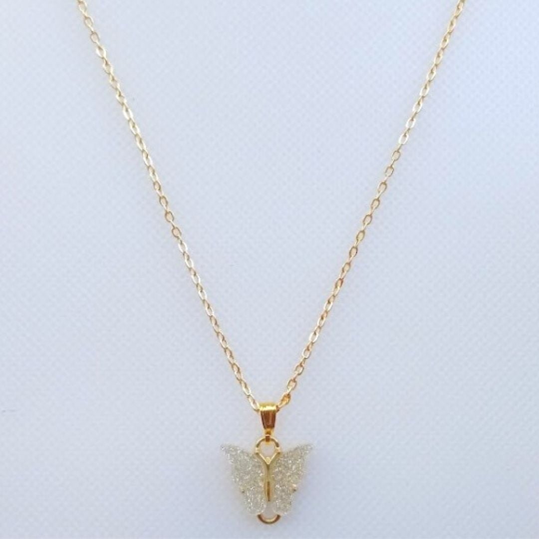 White Shimmer Butterfly Charm with Gold Chain
