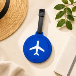 Blue Round Luggage Tag with Adjustable Strap – Travel Bag Name & Address ID Holder