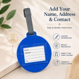 Blue Round Luggage Tag with Adjustable Strap – Travel Bag Name & Address ID Holder