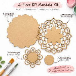 DIY MDF Mandala Art Kit – 4 Piece Layered Painting and Craft Set, 8 Inch