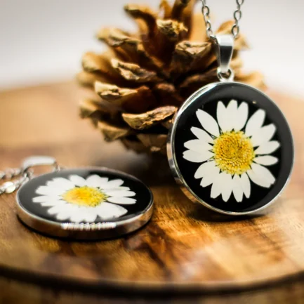 Black Daisy Silver Necklace