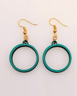 Teal Wooden Ring Earrings