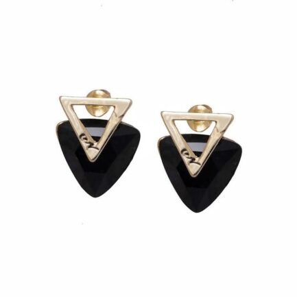 Violet Crystal Studs in Gold TriGem Geometric Design - Image 4