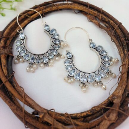 Amaira White Stone Chandbali Earrings: Timeless Elegance - Image 2