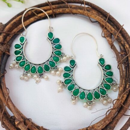 Amaira Emerald Chandbalis: Regal Stone Earrings