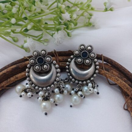 Indu - Antique Oxidised Chandbalis  - Navy Blue