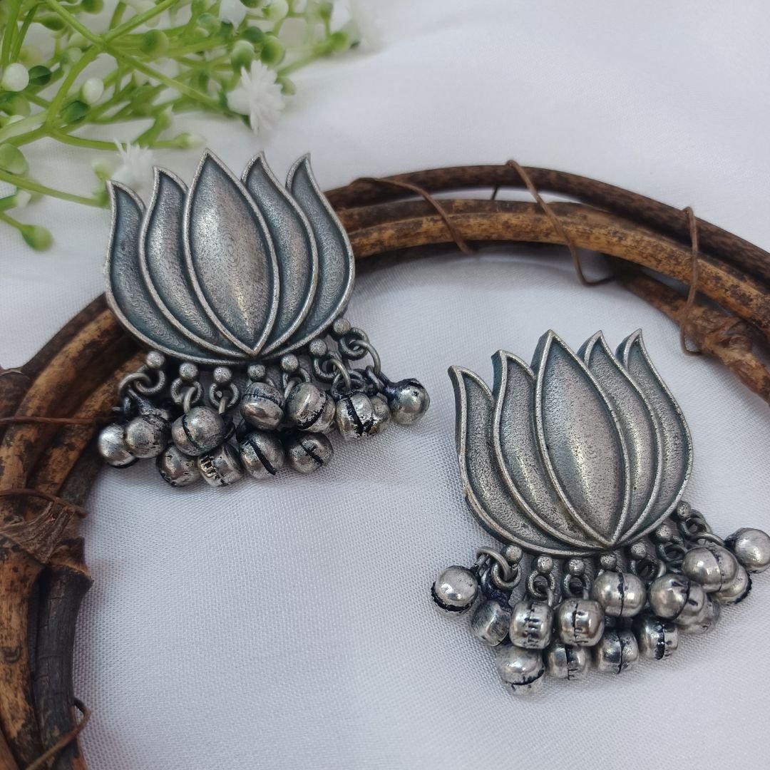 Lotus Ghooghri Studs: Indo-Western Style - Image 2