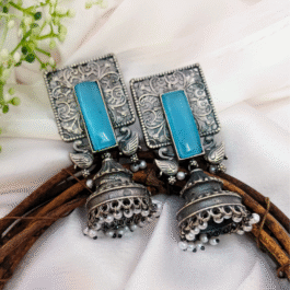 Mayuri Jhumkas: Blue Stone & Swan Charm