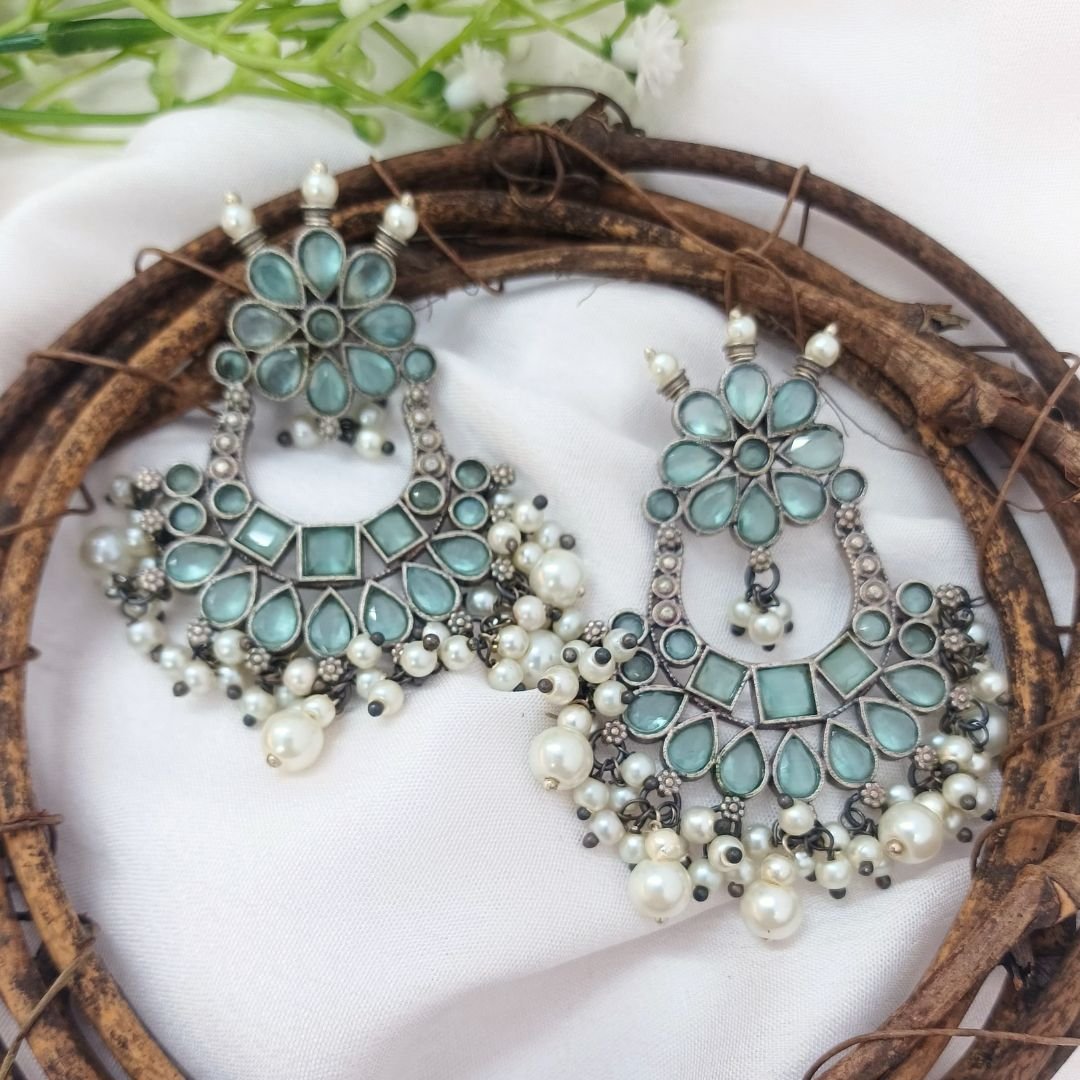 Raha Earrings: Classic Stone & Pearl Jhumkas - Image 3