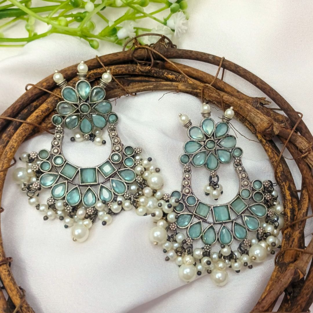 Raha Earrings: Classic Stone & Pearl Jhumkas - Image 2