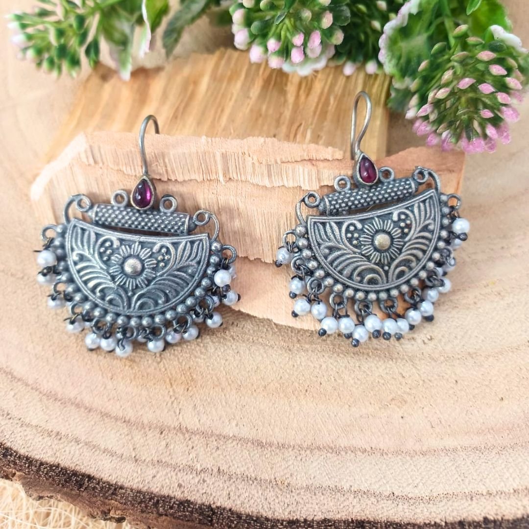 Riya - Rani Pink Stone Semi Circle Earrings