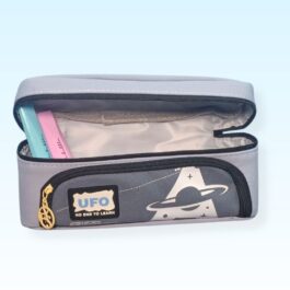 UFO Stationery Pouch Grey & Dark Grey – Large 2 Zipper Case