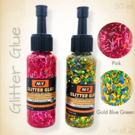 Set of 2 Glitter Glue – Pink & Gold Blue Green (Washable, Non-Toxic)