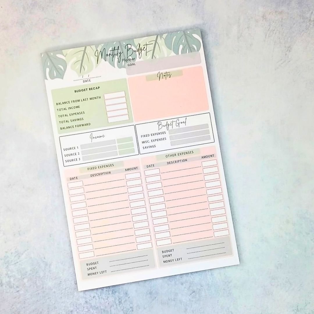 Monthly Budget Planner With Leaves Grey Back