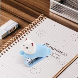 Cute Silicone Cat Stapler – Mini Blue Desk Stapler for Kids & Office