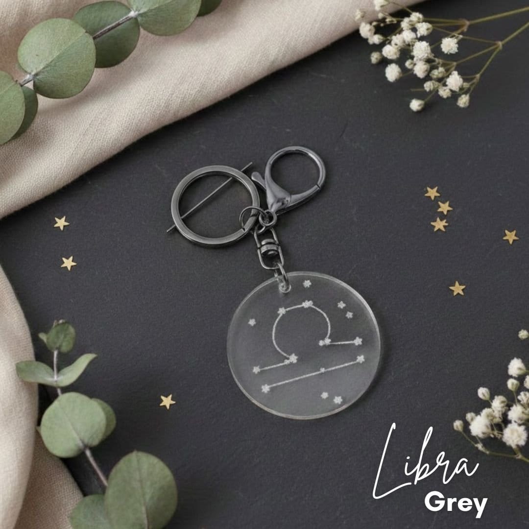Libra Gunmetal Zodiac star sign keychain