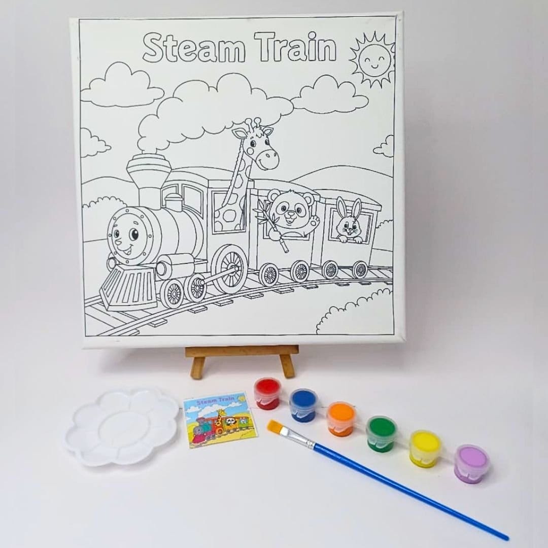 Steam-train-painting-kit-for-kids-ready-to-paint-canvas