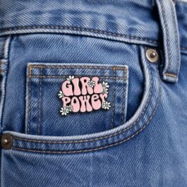 Girl Power Enamel Pin – Pink Floral Statement Pin