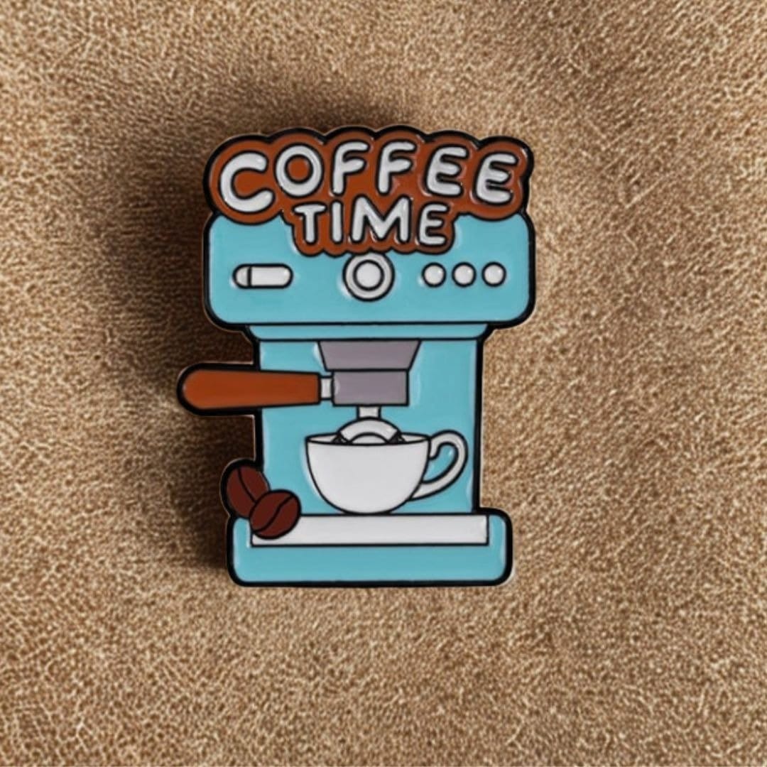 coffee time espresso machine enamel lapel pin teal blue hard enamel india