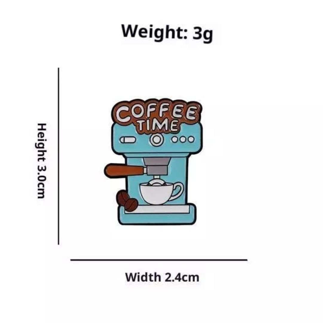 espresso machine enamel pin brown portafilter coffee beans white cup