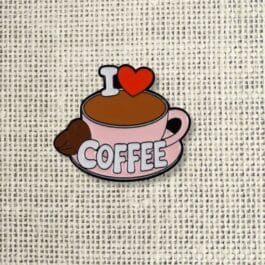 I Love Coffee Enamel Pin – Cute Coffee Lover Lapel Pin for Bags, Jackets & Backpacks
