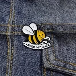 I Need My Buzz Bee Enamel Pin – Cute Coffee Lover Collectible Badge