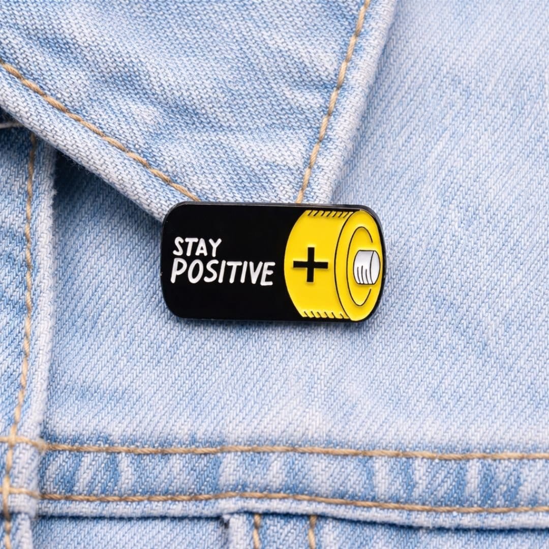 stay positive battery enamel lapel pin black yellow hard enamel india