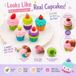 DIY Cupcake Eraser Set of 6 — Take-Apart Design | Non-Toxic | Kids Stationery