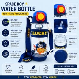 Lucky Space Boy Water Bottle 500ml Navy – Kids BPA Free Sipper