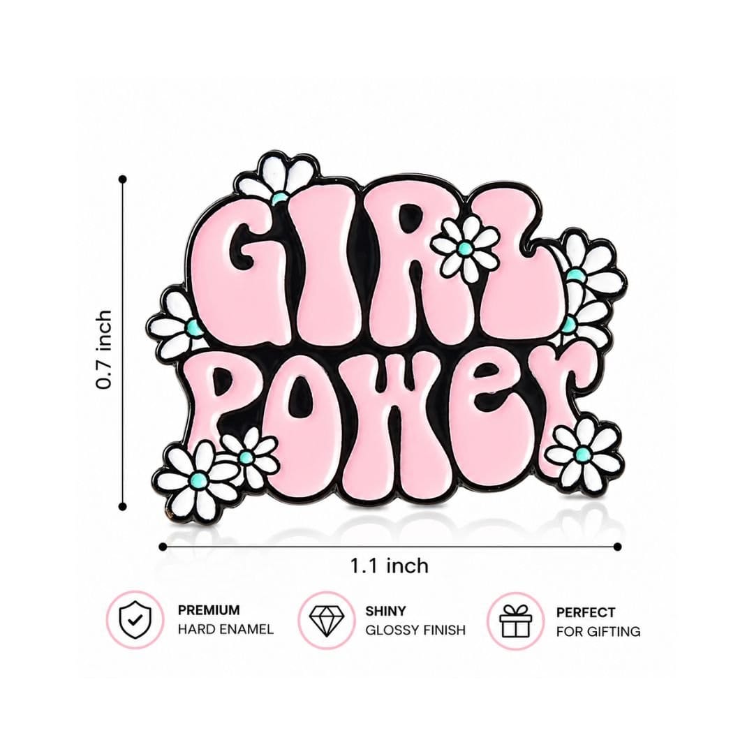 Girl Power Enamel Pin – Pink Floral Statement Pin - Image 3