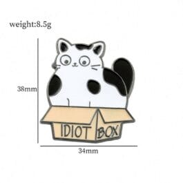 Idiot Box Cat Enamel Pin – Funny Cat Lapel Pin for Bags, Jackets & Backpacks