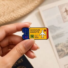Adventure Awaits travel ticket hard enamel pin