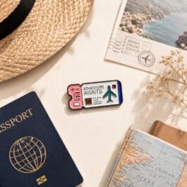Adventure Awaits White Travel Enamel Pin – Boarding Pass Badge