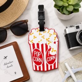 Popcorn silicone travel luggage tag with adjustable strap and hidden ID card