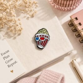 Movie Night Popcorn Enamel Pin with 3D Glasses