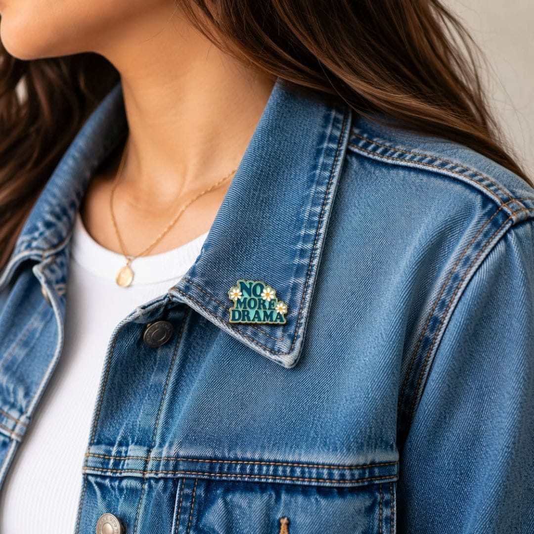 No More Drama Enamel Pin | Cute Floral Lapel Badge - Image 2